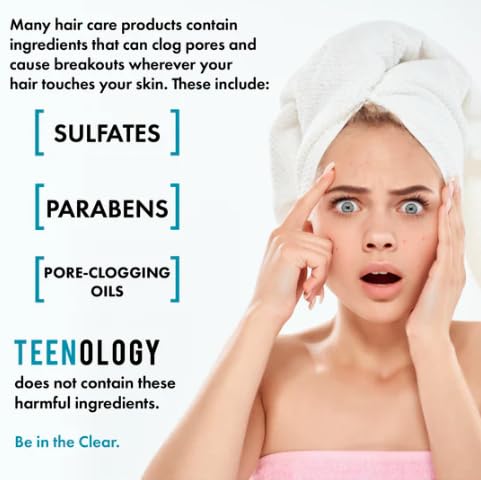 Teenology Shampoo for Teens - Avoid Forehead and Body Acne - No Sulfates or Parabens, Noncomedogenic, Natural Botanical Extracts, 16 oz. (Fresh Papaya)-FemmiqueWomen
