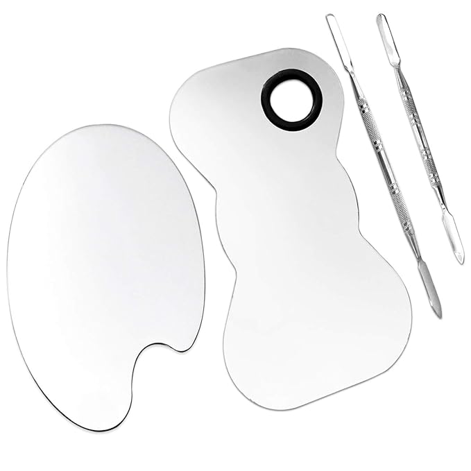 2 Pack Professional Makeup Palette, 2 Types Pro Lady Stainless Steel Cosmetic Artist Spatula with Spatula Tool for Mixing Foundation-FemmiqueWomen