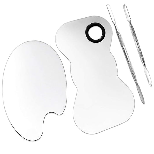 2 Pack Professional Makeup Palette, 2 Types Pro Lady Stainless Steel Cosmetic Artist Spatula with Spatula Tool for Mixing Foundation-FemmiqueWomen