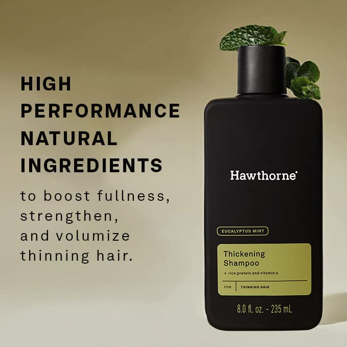 Hawthorne Men's Thickening Shampoo for Thinning Hair. Fight Hair Loss with Rice Protein & Vitamin E. Strengthens Hair Follicles to Reduce Breakage. Mint and Eucalyptus Scent. 8 fl. oz. 2-Pack.-FemmiqueWomen