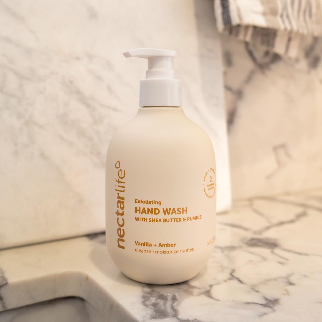 Nectar Life Exfoliating & Moisturizing Hand Wash 3-Pack, Volcanic Pumice for Hand Scrub, Shea Butter Softens Hands, Clean Vegan Ingredients, Vanilla Scent-FemmiqueWomen