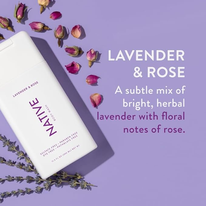 Native Body Wash Contains Naturally Derived Ingredients | For Women & Men, Sulfate, Paraben, & Dye Free Leaving Skin Soft and Hydrated | Lavender & Rose 18 oz - 2 Pk-FemmiqueWomen