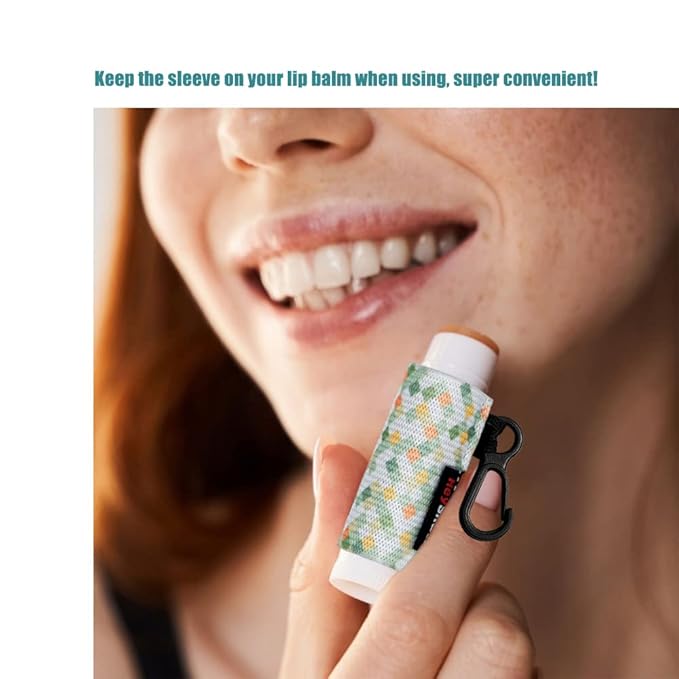 3pcs Lip Balm Holder Sleeves Keychain Chapstick Holder Keychain Lip Gloss Holder Chapstick Elastic Sleeves (Geometric Pattern)-FemmiqueWomen