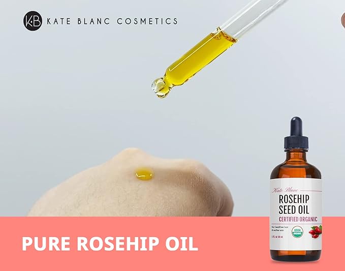 Kate Blanc Cosmetics Rosehip Oil for Face & Softer Glowing Skin (1oz, Organic, Pure, Cold Pressed) Rosehip Seed Face Oil for Facial & Gua Sha Massage-FemmiqueWomen