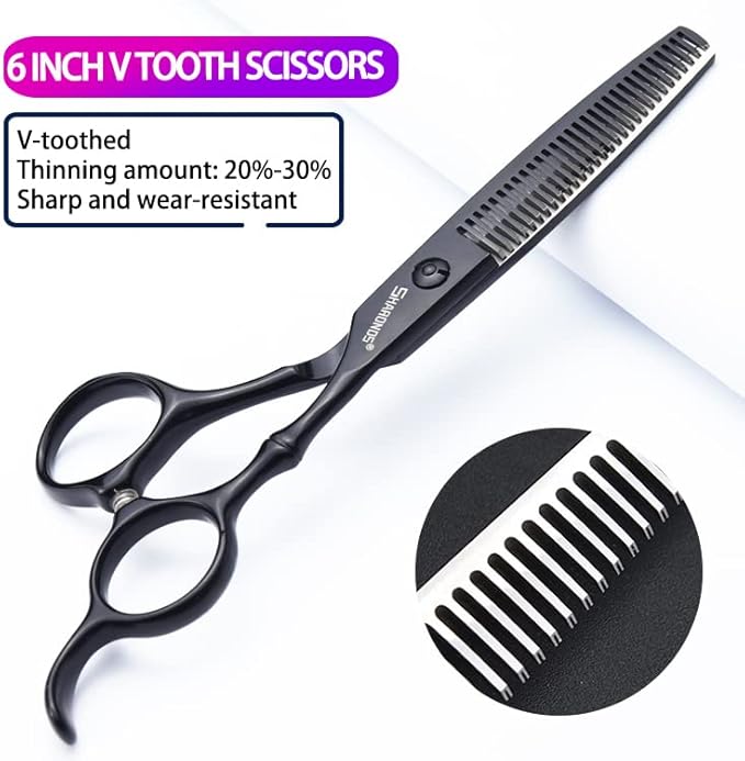 SHARONDS 6/7 Inch Professional 440C Hair Cutting Scissor Salon Hairdressing Thinning Shears Perfect for Barber and Home Use (6 in tooth)