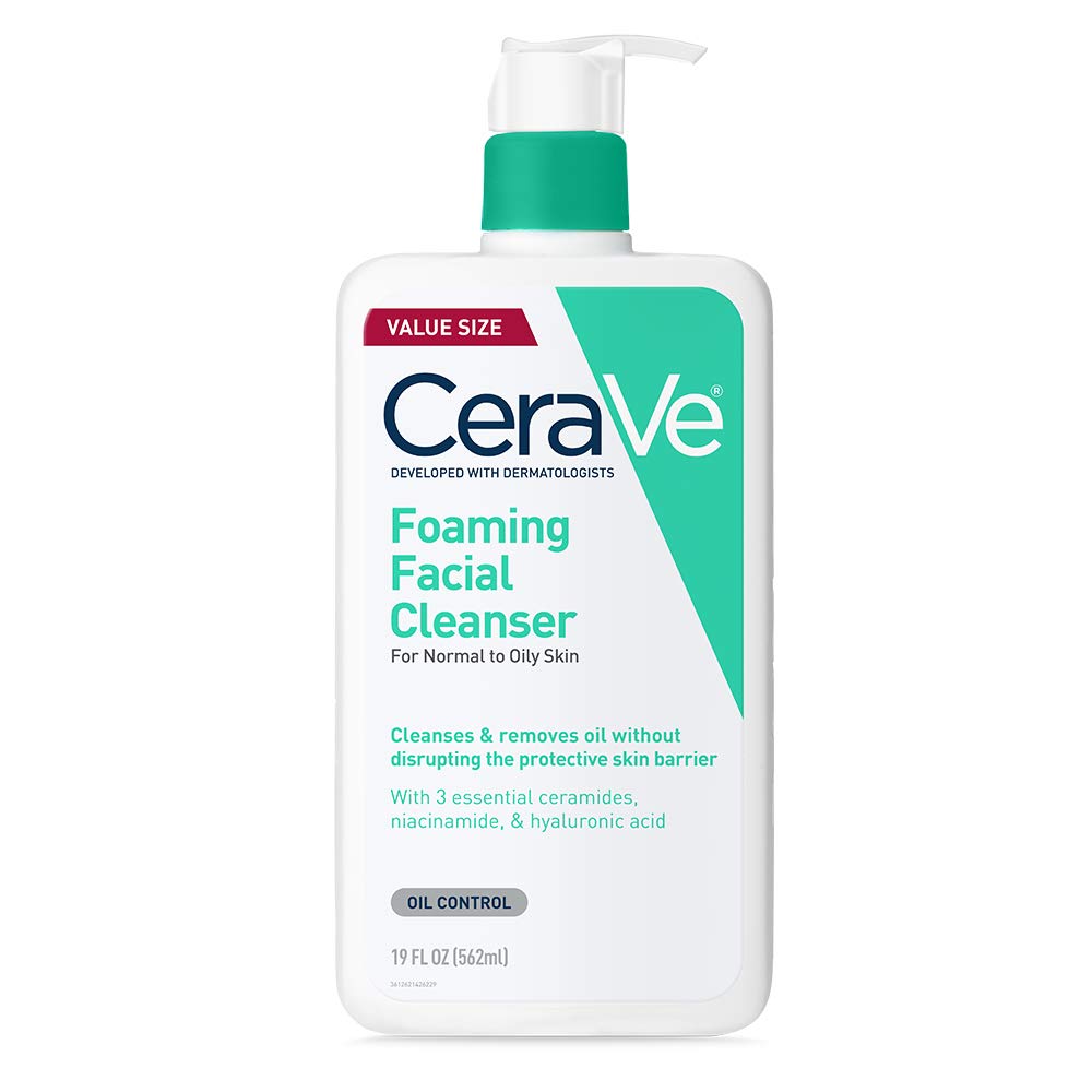 CeraVe Foaming Facial Cleanser, Daily Face Wash for Oily Skin, Hyaluronic Acid + Ceramides + Niacinamide, Fragrance Free & Paraben Free, Non-Drying Oil Control Face Wash, 19 Fluid Ounce-FemmiqueWomen