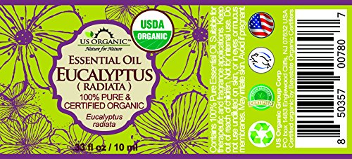 US Organic 100% Pure Eucalyptus Essential Oil (Radiata) - USDA Certified Organic, Steam Distilled - W/Euro droppers (More Size Variations Available) (10 ml / .33 fl oz)-FemmiqueWomen
