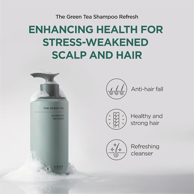AMOS PROFESSIONAL The Green Tea Shampoo Refresh for Thinning Hair, Korean Shampoo for Oily Scalp l Deep Cleans, Strengthening Hair, All Hair Types, 16.9 fl.oz-FemmiqueWomen