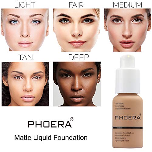 2 Pack PHOERA Foundation 103# Warm Peach and 104# Buff Beige, Flawless Soft Matte Liquid Foundation,24 HR Full Coverage Mattle Oil-Control Foundation Makeup.-FemmiqueWomen