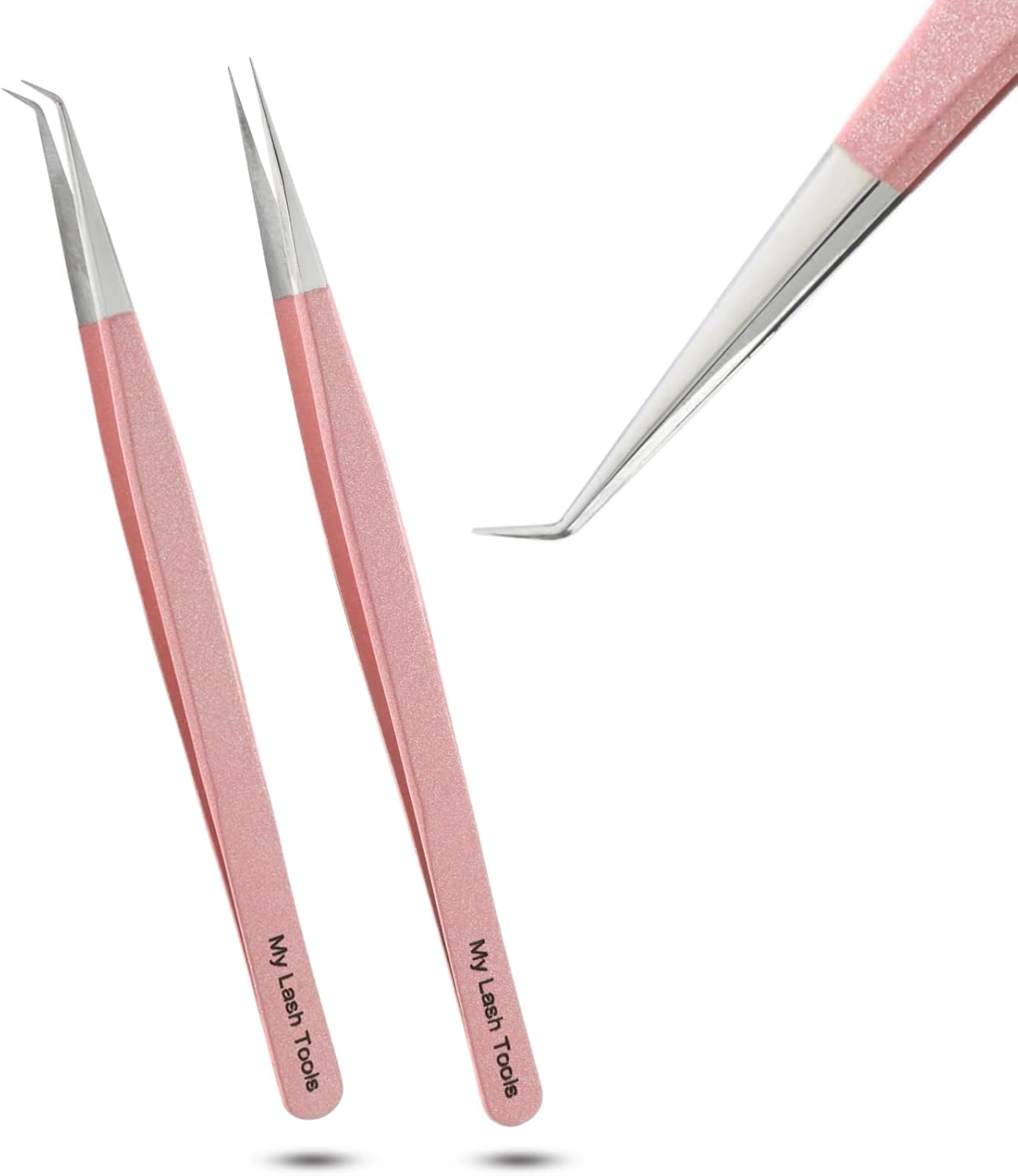 2pcs Straight & Curved Isolation Tweezers for Eyelash Extensions – 14cm Japanese Stainless Steel, Blush Pink, Best for Individual & Classic Lashes-FemmiqueWomen