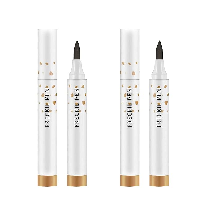 2 Pcs Freckle Pen Set, Natural Lifelike Fake Freckles Makeup Pen Magic Brown Color Freckles Makeup Tool Long-Lasting Waterproof Dot Spot Pen for Effortless Sunkissed Makeup (Light Brown)-FemmiqueWomen