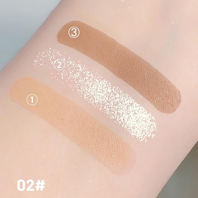 3 IN 1 Brown Nude Face Highlight Bronzer Powder Palette for Face Cheeks Contour Brightening, Buildable Matte Coverage Natural Makeup,Ultra Sculpt Nose Shadow Eyeshadow Primer 02#-FemmiqueWomen