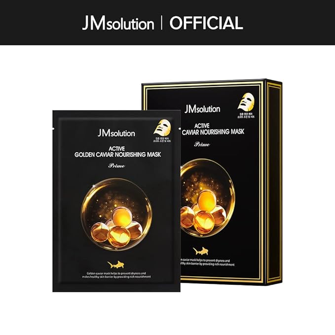 JMsolution Active Golden Caviar Nourishing Mask - Korean Skincare Facial Mask-Cavior extracted - collagen essense- 10 sheets for all skin type-FemmiqueWomen
