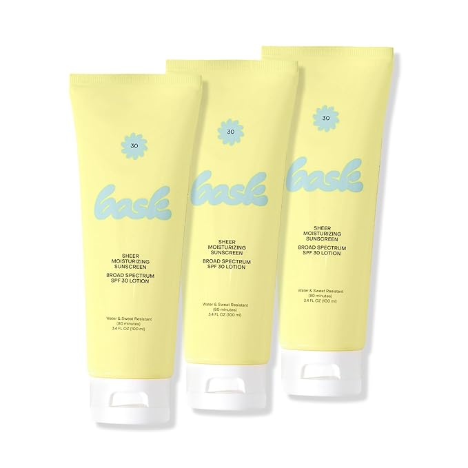 Bask Suncare SPF 30 Sheer Moisturizing Sunscreen Lotion - Broad Spectrum UVA/UVB Protection, Dermatologist Recommended, Hydrating, Lightweight & Fast Absorbing, No White Cast, Travel Size (Pack of 3)-FemmiqueWomen