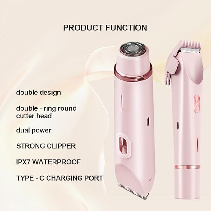 2 in 1 Womens Body Shaver,2025 Glow Aura Electric Razor, Dual Head Shaver Women, Electric Razor for Womens Legs, IPX7 Waterproof Wet & Dry Use Body Intimate Areas,Pink-FemmiqueWomen