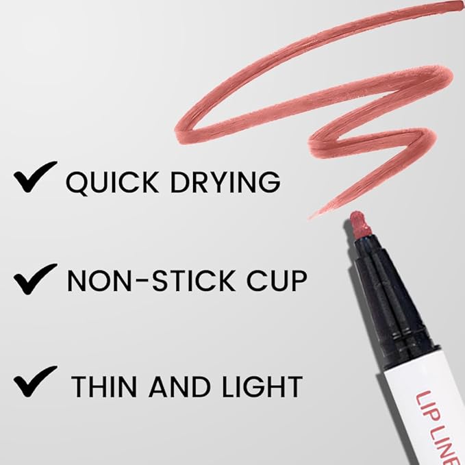 2Pcs Longwear Liquid Lip Liner Stain Marker Pen Set Long Lasting Waterproof, Maroon Dusty Mauve Purple Matte 24 Hour Lip Liner and Lipstick Combo Korean Color Stay Lipliner All Day Lips Stain peel off-FemmiqueWomen