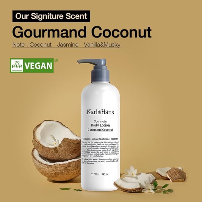 Karl&Hans Botanic Vegan Body Lotion Gourmand Coconut, Long-lasting Hydration with Soothing Coconut Fragrance - For Hands and Body, 13.2 fl oz-FemmiqueWomen