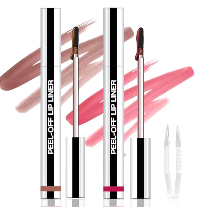 2Pcs Peel Off Matte Liquid Lip Gloss Stain-Lip Liner with Tweezer, Peel Off Lip Stain, Long Lasting & Waterproof Lipstick Tattoo, Transfer-Proof Lip Gloss for All Skin Types (02#+06#, 2Pcs)-FemmiqueWomen