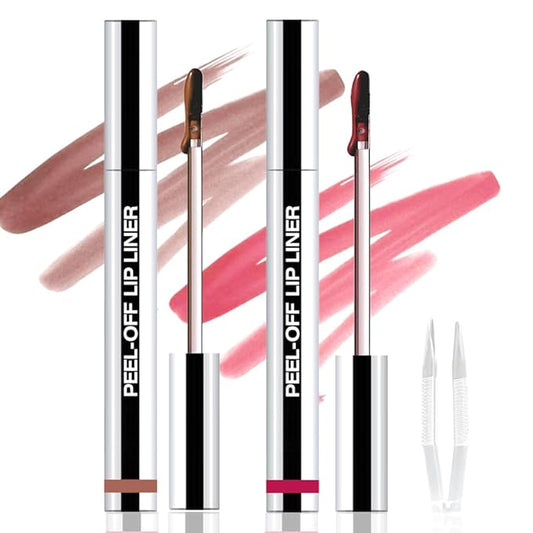 2Pcs Peel Off Matte Liquid Lip Gloss Stain-Lip Liner with Tweezer, Peel Off Lip Stain, Long Lasting & Waterproof Lipstick Tattoo, Transfer-Proof Lip Gloss for All Skin Types (02#+06#, 2Pcs)-FemmiqueWomen
