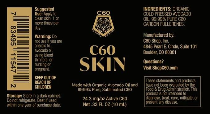 C60 Power - Skin Roll-On - Age-Defying Antioxidant Protection - Reduce Wrinkles, Heal Skin, Non-Greasy - Face, Body, Bug Bites, Scarring - Organic Avocado Oil, 99.99% Pure C60 Fullerenes-FemmiqueWomen