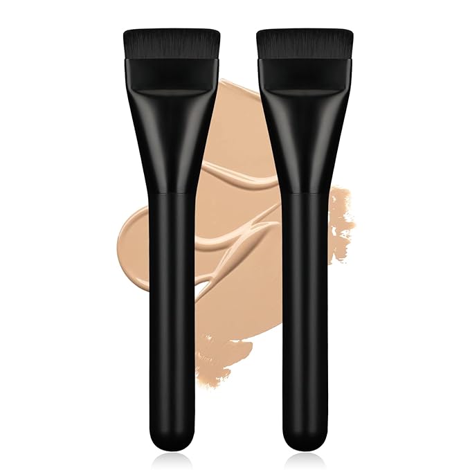 2Pcs Flat Foundation Brush,Face Mask Brush Makeup Spatula Facial Brush for Liquid Foundation Mask,Premium Face Korean Makeup Brush for Blending Cream (Black&Black)-FemmiqueWomen