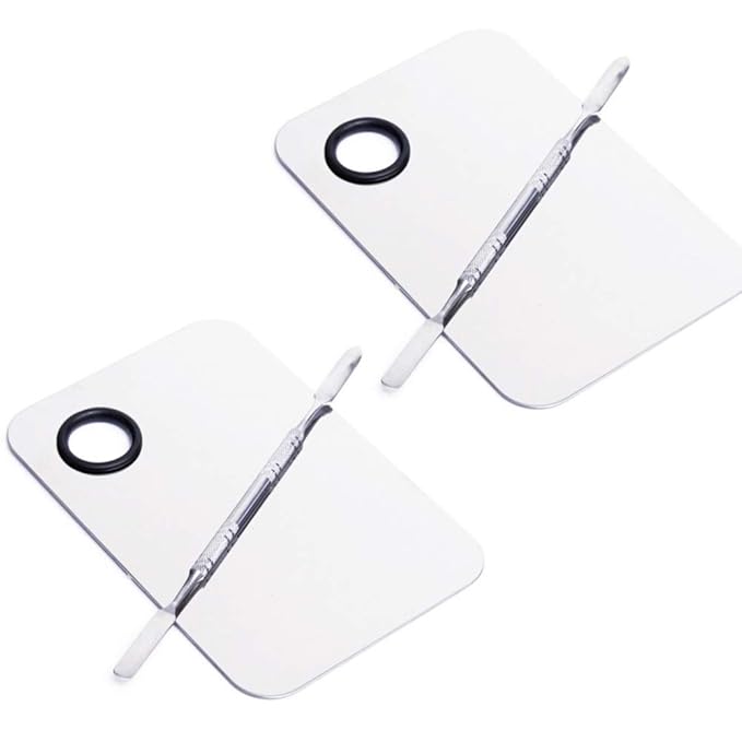 2 Pcs Stainless Steel Cosmetic Makeup Palette, Professional Cosmetic Mixing Makeup Palette Spatula Makeup Artist Tool, Beauty Salon Color Cream Mixing Palette With A Spatula Makeup Nail Art Palette-FemmiqueWomen