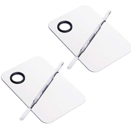 2 Pcs Stainless Steel Cosmetic Makeup Palette, Professional Cosmetic Mixing Makeup Palette Spatula Makeup Artist Tool, Beauty Salon Color Cream Mixing Palette With A Spatula Makeup Nail Art Palette-FemmiqueWomen