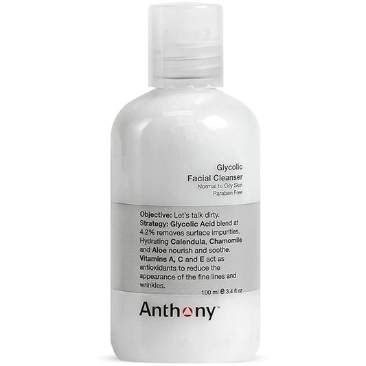 Anthony Glycolic Facial Cleanser for Men, Daily Exfoliating & Hydrating Face Wash, Shave Prep, Non-Foaming, Deep Cleansing, Gentle on Sensitive Skin, Removes Dirt & Oil, Smooths Texture, 3.4 Fl Oz-FemmiqueWomen