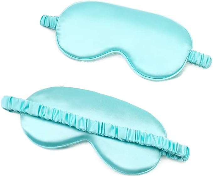 100% Natural Mulberry Soft Silk Sleep Mask, Light Blocking Eye Masks for Sleep, Night Blindfold Eye Mask Cover for Men and Women, Sleeping Night Mask for Travel (Light Blue)-FemmiqueWomen