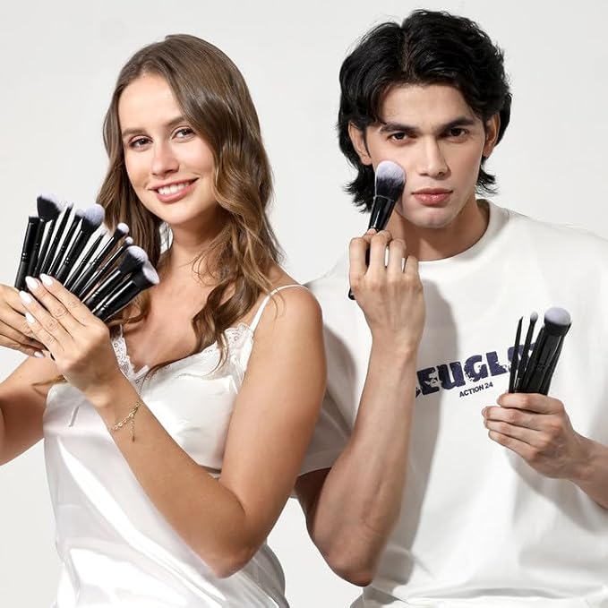 29pcs Black Professional Makeup Brush Set Kabuki Powder Concealers Eye shadows Blush Eyeliner Eyebrow Contour Eye blending Brushes (29pcs brush)-FemmiqueWomen