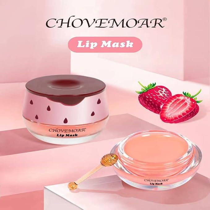 2PCS Honey Balm & Strawberry Lip Balm, Honey Lip Balm, Lip Masks for Dry and Cracked Lips with Brush, Lip Exfoliator & Moisturizer, Reduces Lips Lines & Lightens Lips, Anti-Wrinkle, Aging-FemmiqueWomen