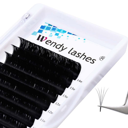 Easy Fan Volume for Lash Artists: Wendy, Handmade Fans for Eyelash Extensions, Self Fanning, Blooming, Black, C Curl, 0.1mm, 8-14mm, KH126-FemmiqueWomen