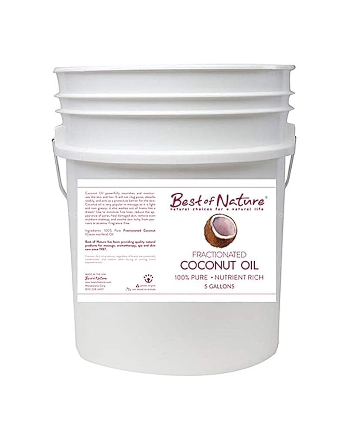 Best of Nature 100% Pure Fractionated Coconut Oil - Liquid MCT Massage & Body Oil, Unscented Moisturizer for Hair, Skin, Face, Aromatherapy Carrier for Essential Oils, 5 Gallon Pail (640 fl oz)-FemmiqueWomen
