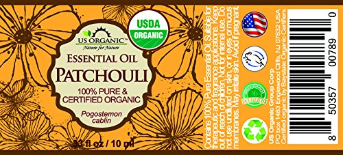 US Organic 100% Pure Patchouli Essential Oil - USDA Certified Organic, Steam Distilled - W/Euro droppers (More Size Variations Available) (10 ml / .33 fl oz)-FemmiqueWomen