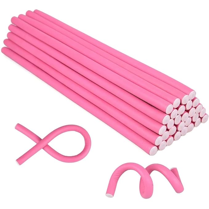 30PCS 9.45" Heatless Flexible Curling Rod, Skinny Small Flexi Rod Soft Twist Foam Hair Rollers for Tight Curl Women Girl Home Use Long and Short Hair (0.31 x 9.45 Inch, Pink#)-FemmiqueWomen