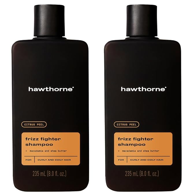Hawthorne Frizz Fighter Shampoo for Curly Hair with Shea Butter, Macadamia, and Coconut Oil. Hydrate Hair and Tame Frizz. Sulfate Free, Paraben Free. 8 Fl. Oz. 2-Pack.-FemmiqueWomen