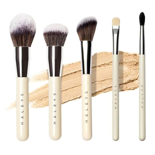 HALEYS Makeup Brush Set 5 pcs: Soft, Streak-free, Perfect Blending, Buff, Blurs and Smooth, Premium Luxury Vegan Bristles, For Liquid, Cream or Powder, Vegan, Cruelty-free, Sustainable Wood-FemmiqueWomen