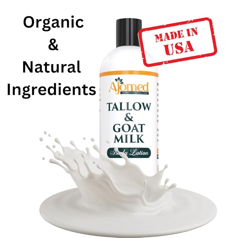 Grass Fed Beef Tallow & Goat Milk Body Lotion for Sensitive Skin, Organic Tallow moisturizer- Soothes Dry Patches, Goat Milk Moisturizer - Handmade Tallow Body Lotion (Oatmeal & Honey, 12 Oz)-FemmiqueWomen