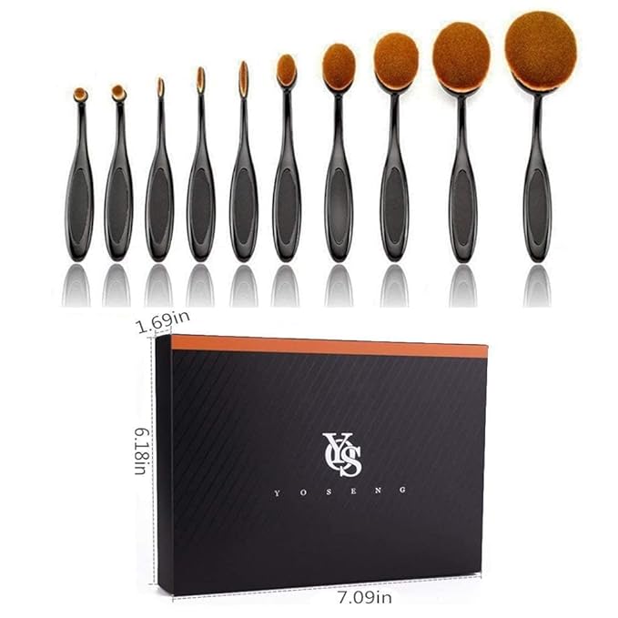 Yoseng Oval Makeup Brushes Set 10 Pcs Professional Oval Toothbrush Foundation Contour Concealer Eyeliner Blending Cosmetic Brushes Tool Set-With Box,Practical White Elephant Gift for Girls Women-FemmiqueWomen