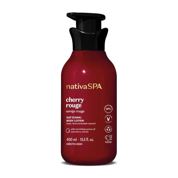 O Boticário Nativa SPA Cherry Rouge Velvety Body Lotion, Bold Oriental Amber Fragrance with Cherry Extract & Quinoa Oil, Collagen Boosting Hydration, 13.5 Ounce (400ml)-FemmiqueWomen