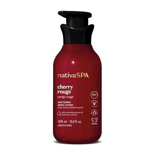 O Boticário Nativa SPA Cherry Rouge Velvety Body Lotion, Bold Oriental Amber Fragrance with Cherry Extract & Quinoa Oil, Collagen Boosting Hydration, 13.5 Ounce (400ml)-FemmiqueWomen