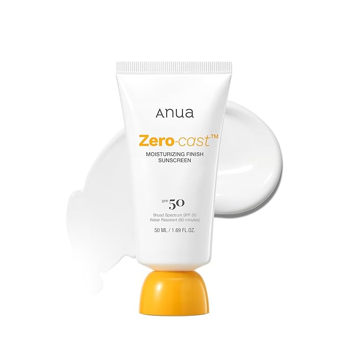 Anua Zero-Cast Moisturizing Finish Sunscreen,SPF 50, Glow Natural Sunscreen,No White cast, Hyaluronic Acid, Niacinamide sun block for face,Oil-Free, Oxybenzone free, Travel Essential (50ml/1.69fl.oz)-FemmiqueWomen