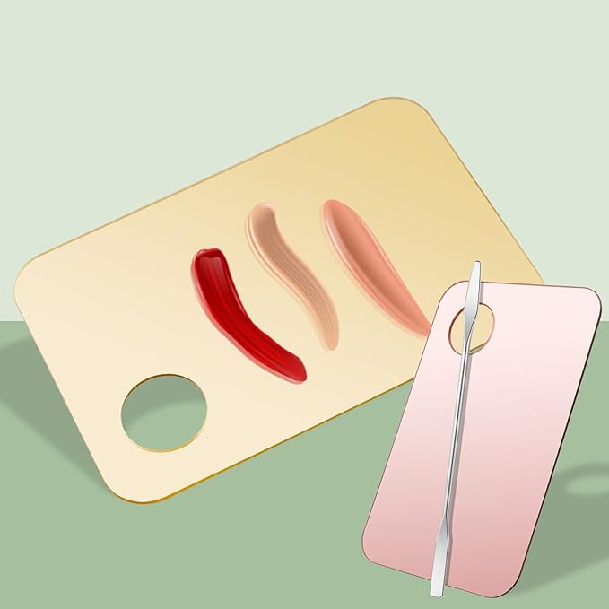 1 Pc Acrylic Cosmetic Makeup Palette with Makeup Spatula Tool Makeup Mixing Tray Apply for Foundation Eye Shadow Lipsticks Nail Art Beauty Salon (Rose gold)-FemmiqueWomen