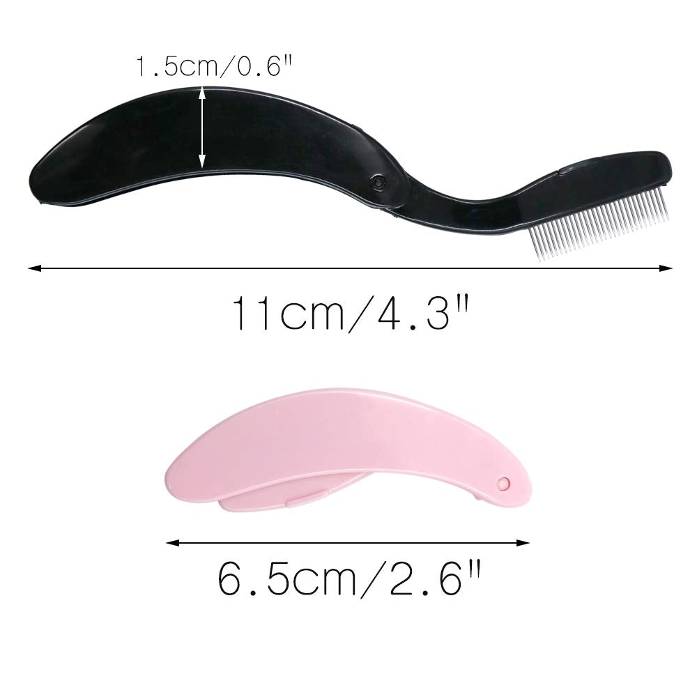 G2PLUS 4PCS Folding Eyelash Comb, Eyebrow Comb Metal Teeth, Eyelash Separator Comb, Eyelash Brush and Comb, Professional Tool for Define Lash & Brow (Pink+Black)-FemmiqueWomen