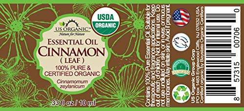 US Organic 100% Pure Cinnamon Leaf Essential Oil - USDA Certified Organic, Steam Distilled - W/Euro Dropper (More Size Variations Available) (10 ml / .33 fl oz)-FemmiqueWomen