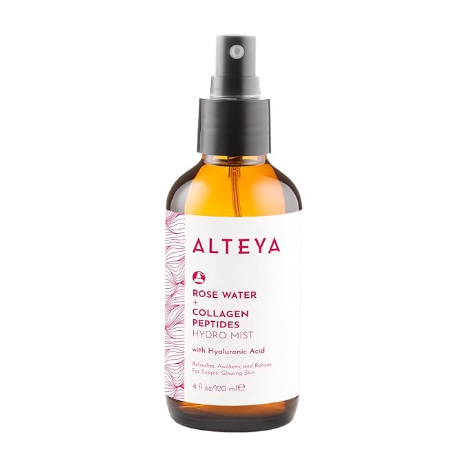 Alteya Organics Rose Water Face Toner – With Collagen Peptides & Hyaluronic Acid – Hydrating Facial Mist for Anti-Aging, Firming & Radiant Skin – 4 Fl Oz / 120mL-FemmiqueWomen