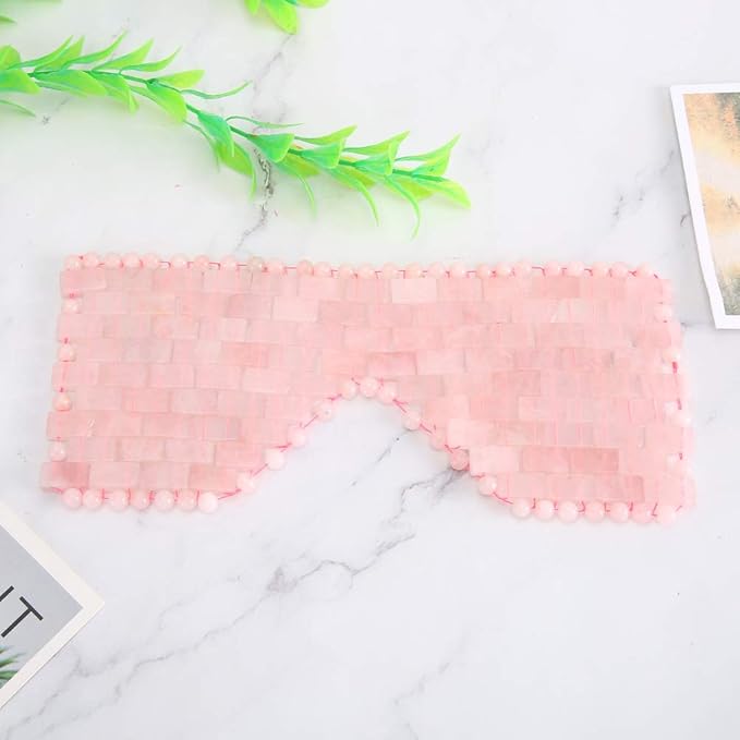 Jade Eye Mask,Jade Stone Cooling Mask,Jade Stones Anti-Aging Cooling Sleeping Eye Mask,Cold Eye Massager Eye Covers for Relief Eye Fatigue(Rose Quartz)-FemmiqueWomen