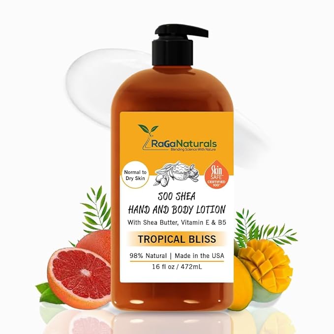RaGaNaturals Natural Mango Body Lotion for Dry Skin - Tropical Bliss Moisturizer with Shea Butter, Vitamin E, B5, Argan & Avocado Oil - Refreshing Fruity Scent, Plant Based, Non-Greasy, Vegan - 16 Oz-FemmiqueWomen