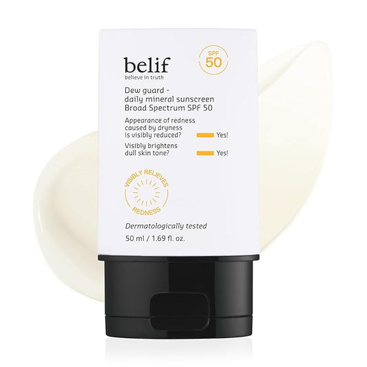 belif Dew Guard - Daily Mineral sun SPF 50 Hydrating Niacinamide Sunscreen (1.69 fl. oz) - Daily Broad Spectrum, Reduces Redness, No-White Cast, Non-Greasy, Korean Skincare-FemmiqueWomen