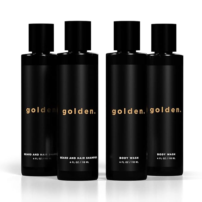 Golden Grooming Co. 3-in-1 Men's Body Wash - Hair & Beard Shampoo - Cleanses, Hydrates, Softens - Body Wash for All Skin Types - Refreshing Scent - 4FL Oz (Pack of 2)-FemmiqueWomen